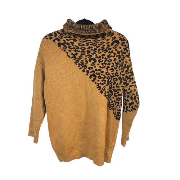 Cheetah print women’s large knit pullover sweater yellow brown - Picture 1 of 6
